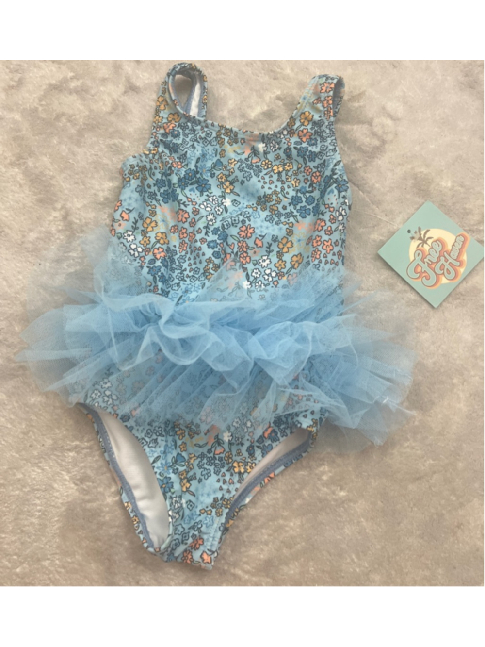 Girls Free Haven Blue Floral One Piece Swimsuit with Tulle Skirt 12 Months